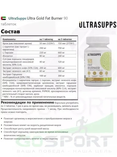 Ultrasupps Ultra Gold Fat Burner 90 табл. Годно до 31.01.2027 